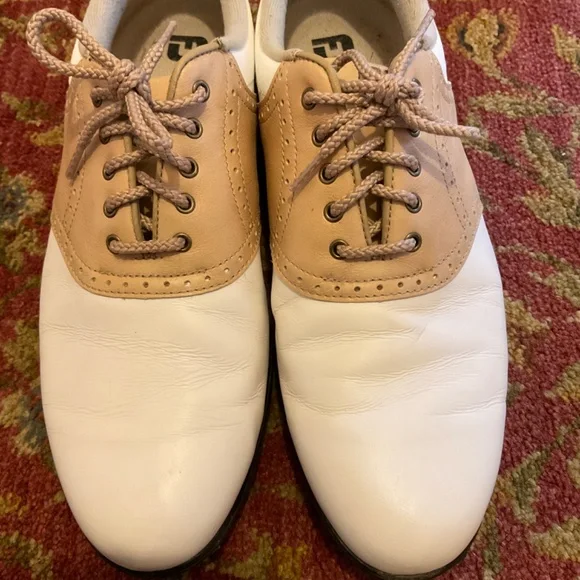 FootJoy Golf Shoe Cleats - Women Sz 7.5 - Classic White Tan Summer Series - Picture 8 of 9